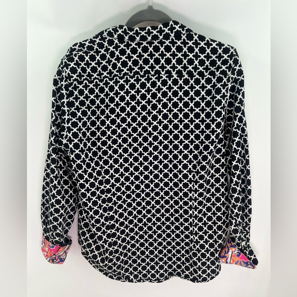 Ruby Rd. Black and White Moroccan Tile Geometric Button Down Shirt 12 Twelve - Picture 5 of 7